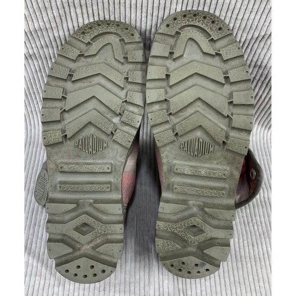 Palladium Boots Womens 6.5 Red Plaid Distressed Canvas Fold Over Gray Baggy Look - Picture 5 of 13